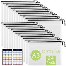 24pcs Mesh Zipper Pouches, A3 Size Waterproof Black Zipper Bags, Water-Resist...