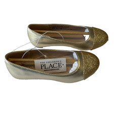 The Childrens Place Ballet Flats Youth Size 5 Gold Metallic Glitter
