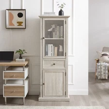 Tall Storage Cabinet with Glass Door and Shelves, Sideboard Cabinet with Drawer