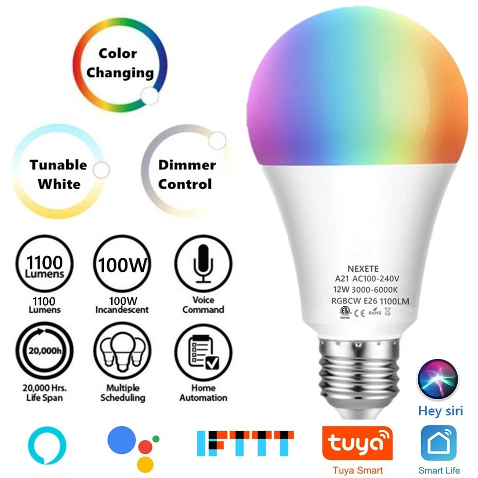 Wi-Fi Smart LED Light Bulb 9 W(60W) 850Lm A19 RGBCW Dimmable Alexa/Google/Siri - Image 4 of 4