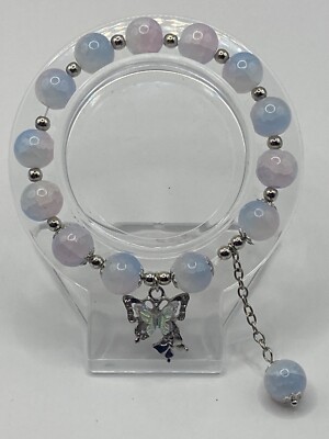 ATEMBERAUBENDES ROSA, WEISS, BLAUTON GLASPERLEN ARMBAND, SCHMETTERLING CHARM, PERLEN BAUMELN