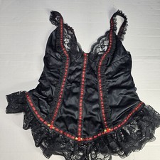 Vtg Tosca Of California Nightie Corset Style Top Lingerie Black Red Satin Lace