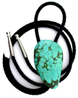 99 CARAT BLUE SPIDERWEB TURQUOISE FREEFORM CABOCHON CAB BOLO TIE  EPBT154/11723