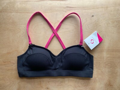 New Moving Comfort Hot Shot black/pink padded sports bra Sz M Medium Black NWT