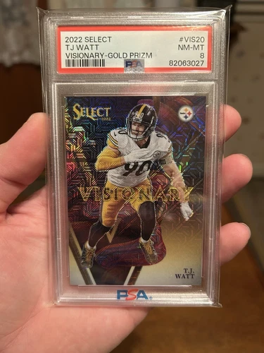 2022 Panini Select TJ Watt Visionary Gold Prizm #’d 02/10! PSA 8! ⚜️
