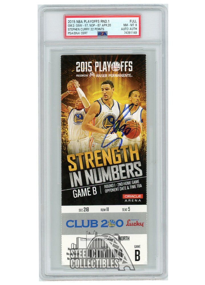 Stephen Curry Autographed Signed 2015 Playoffs Round 1 Game 2 Ticket PSA 8 PSA/DNA Auth 