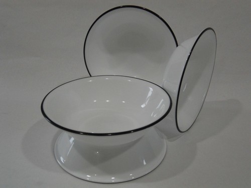4 Corelle BLACK RIM 10-oz DESSERT BOWLS Fruit Sauce *Strokes Lyrics Noir Urban - Picture 2 of 2