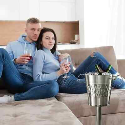 Maestoso Secchiello Porta Ghiaccio Per Vino In Alluminio Con Supporto | Capacità 4L, Nichelato, Per Feste E Bar - 3