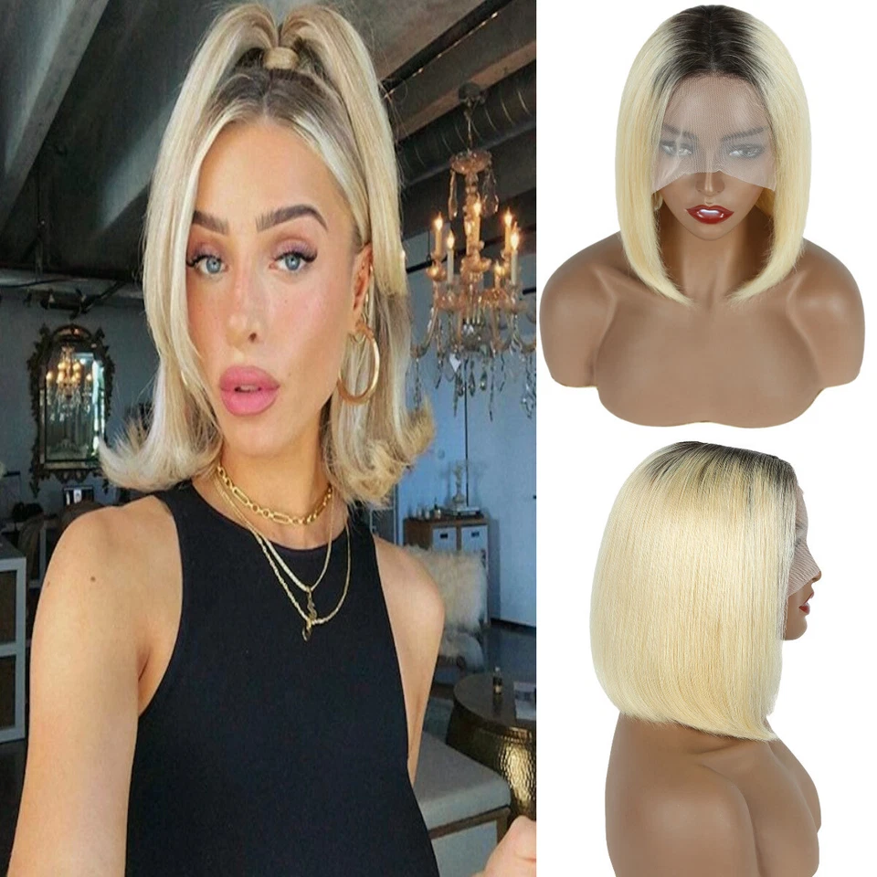 Парики короткие Ombre Color Bob парики из натуральных человеческих волос парики T-образная часть парики с кружевной передней частью с детскими волосами - Изображение 3 из 4