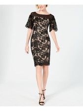 CALVIN KLEIN Womens Black Short Sleeve Sheath Formal Dress Size: 4