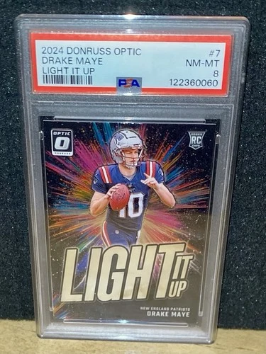 2024 Donruss Optic DRAKE MAYE RC PSA 8 “Light It Up”  Patriots