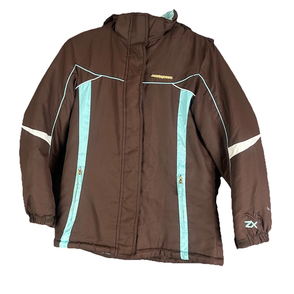 ZeroXposur Girls Size L 14 Brown Turquoise Snow Ski Jacket Butterfly - Image 2 of 4