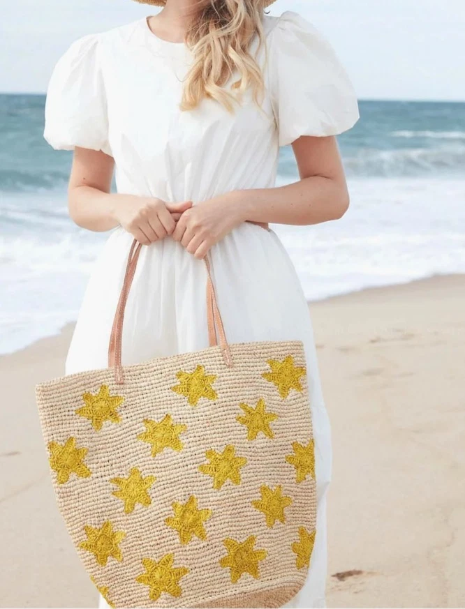 Mar Y Sol Soleil Resort Tote Hand Crocheted Straw Raffia Beach Shopping Lined - Image 3 of 4