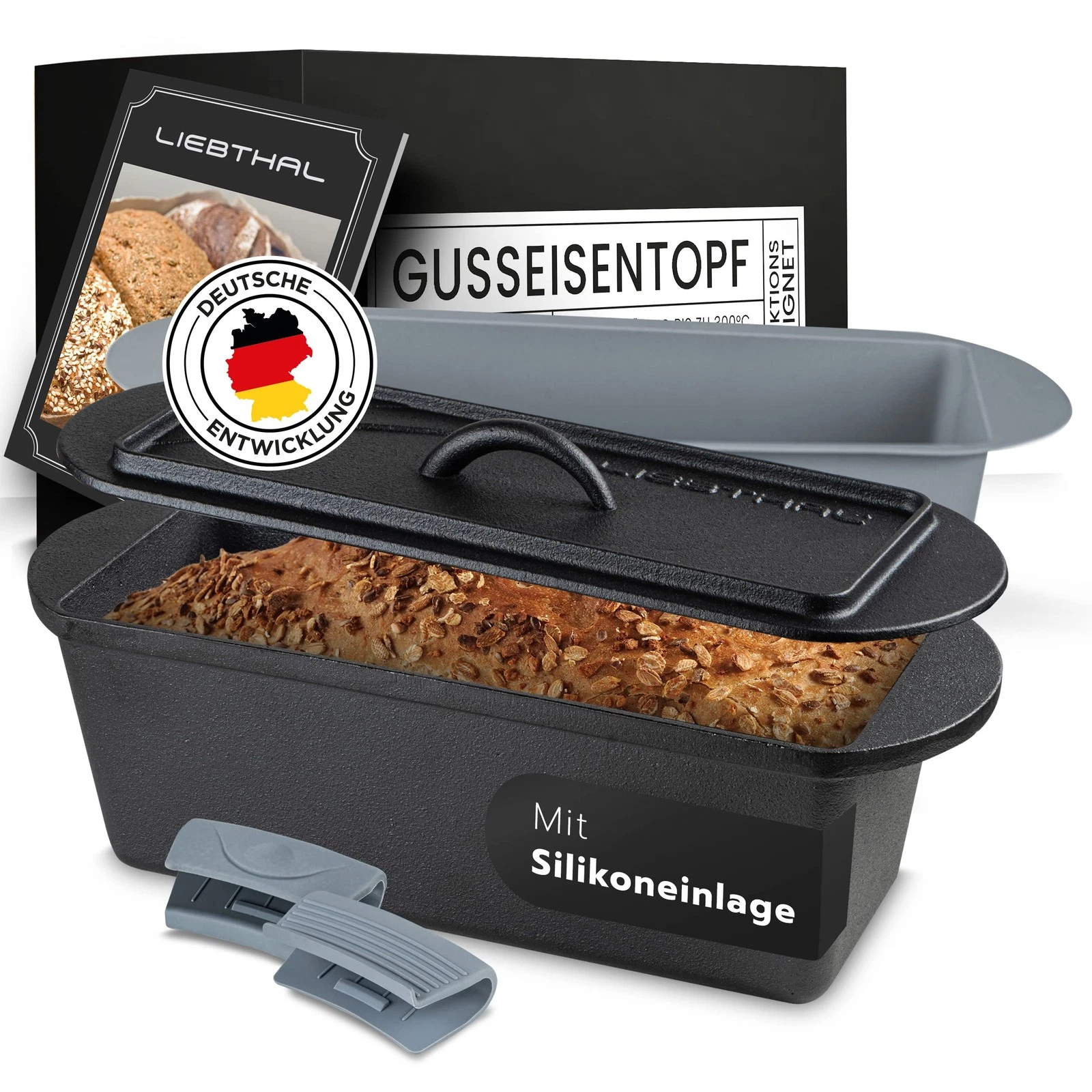 Bread Baking Pan with Lid Custom Fit Non Stick Silicone Liner Already Baked...