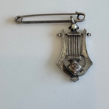 Vtg Harp Lyre Brooch Kilt Pin Musical Instrument Dangle Pin