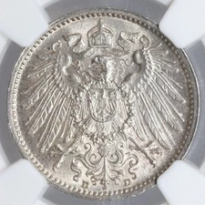 1914-D German Empire AR Silver 1 Mark NGC MS64