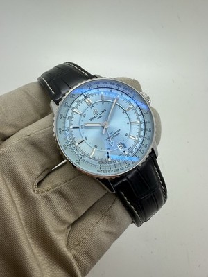 2023 Breitling Navitimer GMT 41mm Ice Blue Steel Auto Leather Watch A32310 B+P
