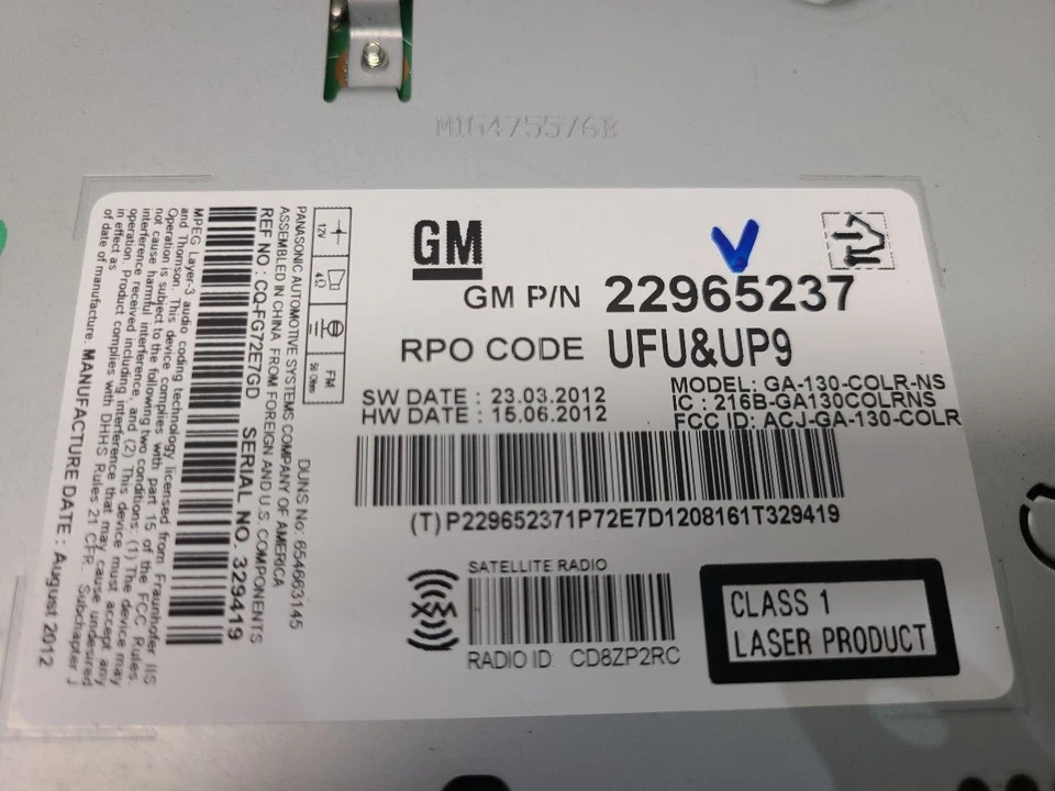 2013 Buick Verano Radio Receiver AM-FM-CD-MP3-USB (UFU) PN: 22965237 - Image 3 of 4