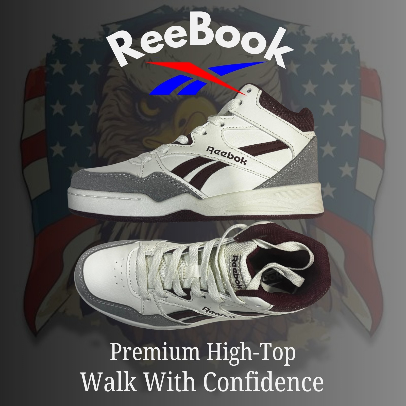 Reebok BB4900 Mid White Maroon High Top Sneakers Men&rsquo;s Cas