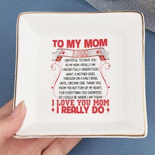 To My Mom Ring Dish, I Love You Mom Ceramic Jewelry Tray