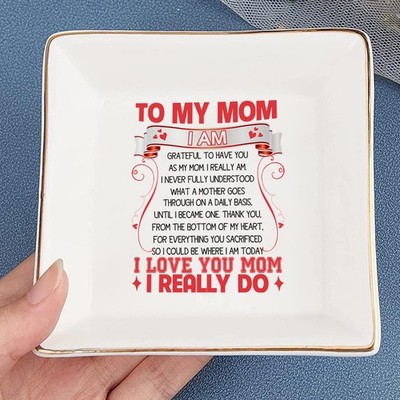 To My Mom Ring Dish, I Love You Mom Ceramic Jewelry Tray
