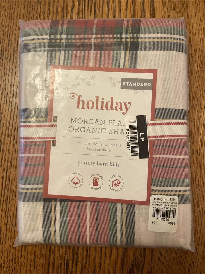 NEW Pottery Barn Kids Morgan Plaid Organic Flannel Standard Sham, Red Multi NEW - Image 3 of 4