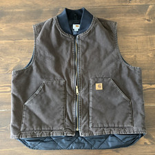 Vintage Carhartt Vest Men's XL Brown V02 DK8 Canvas Quilted Distressed Full Zip