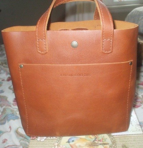 Portland Leather Goods brown/rust mini crossbody leather tote shoulder bag - Afbeelding 1 van 5