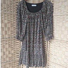 Mango MNG Pleated Square Neck Mini Dress Black Long Sleeve Womens 4 Yellowstone