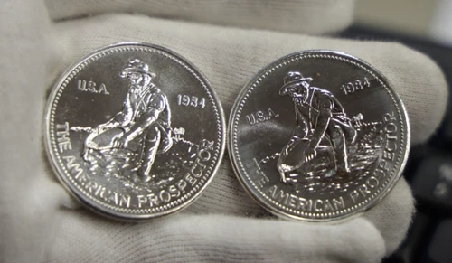 (2) 1984 Engelhard 1 oz Prospector Silver Rounds Nice Unc..