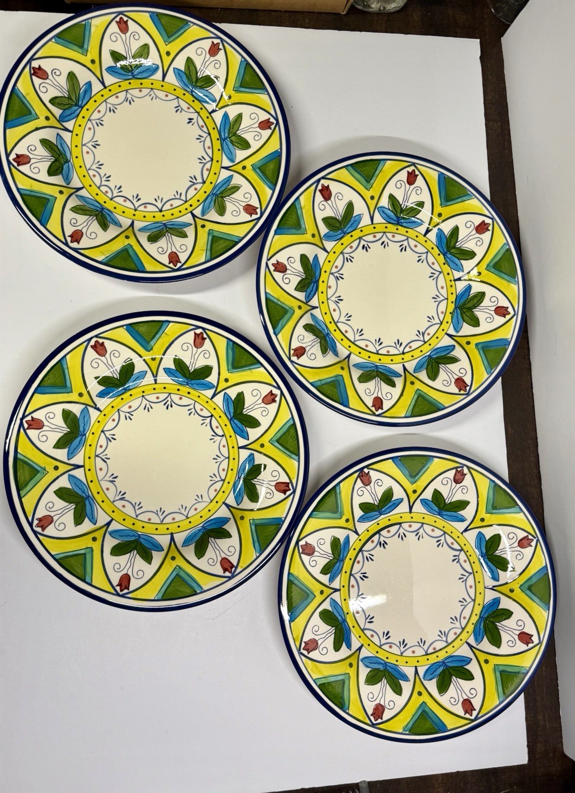 Of 4 Vtg Tabletops Gallery Moroccan Pattern Handcrafted 11.0