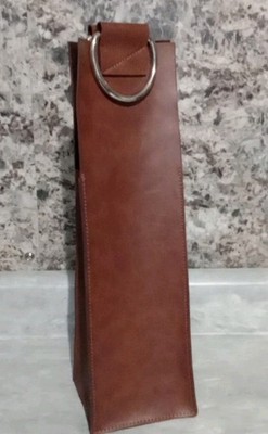 Brown Faux Leather Single Wine Bottle Tote / Gift Bag