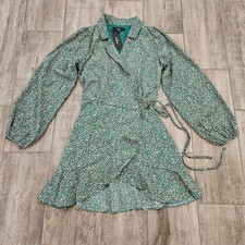 Lulus Dress Womens Size XS Totally Cute Time Green Floral Collared Wrap Mini NEW