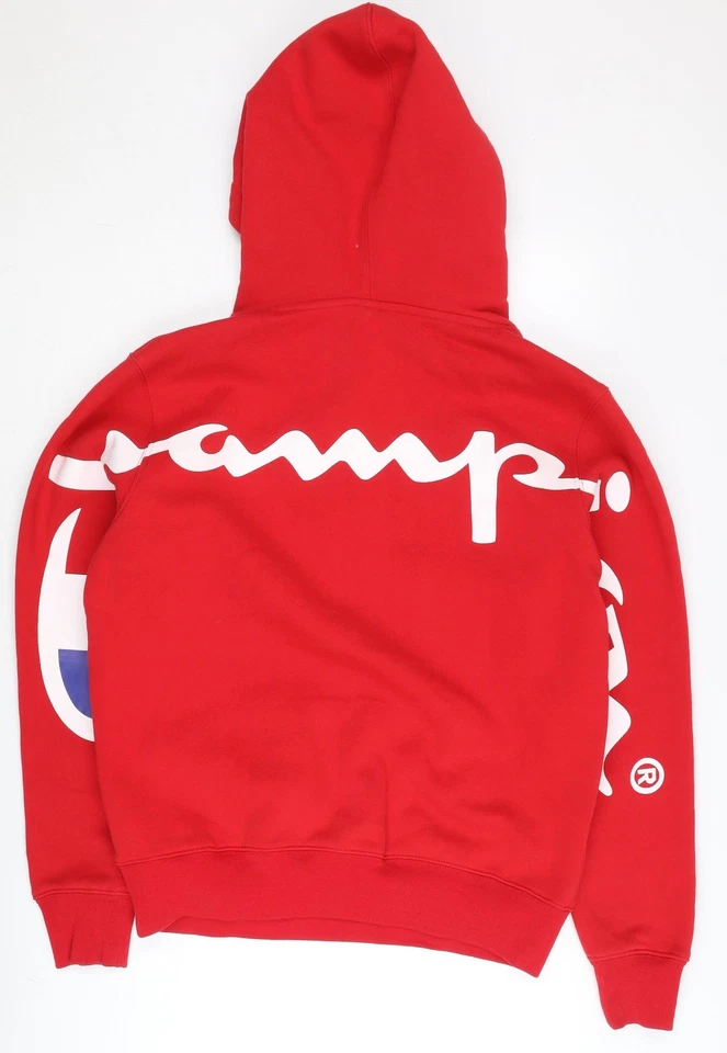 Champion x Supreme Men's Red Pullover Hoodie Small Logo Fleece - Image 3 of 4
