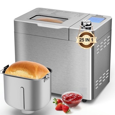 Bluebow 25-in-1 2LB Bread Machine with Auto Fruit/Nut Dispenser, Stainless Steel