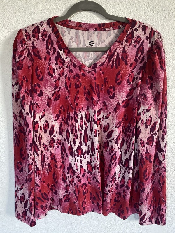 G by Giuliana Womens Top Animal Print Pink Purple Red L Large