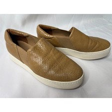 VINCE Womens Tan Snake Embossed Leather Warren Platform Slip On Sneakers Sz 7.5
