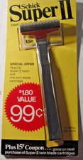 SCHICK SUPER II Twin Blade RAZOR *Sealed New Old Stock* Blister Pack c. 1974