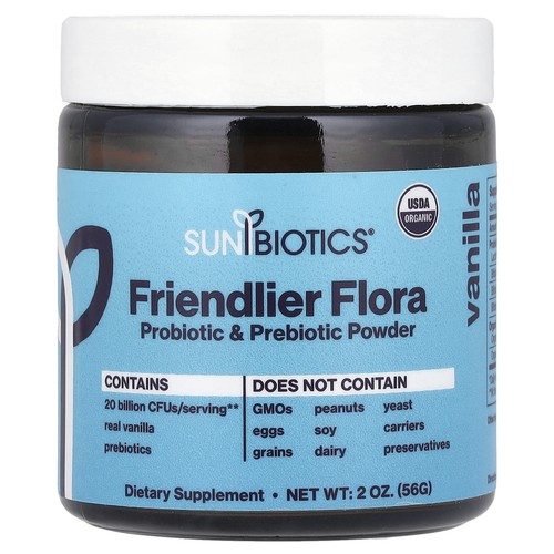 Friendlier Flora Probiotic & Prebiotic Powder, Vanilla, 2 oz (56 g)