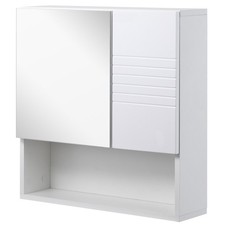 kleankin Mobiletto Bagno Pensile con Specchiera e Ripiani 54x15x55cm Bianco