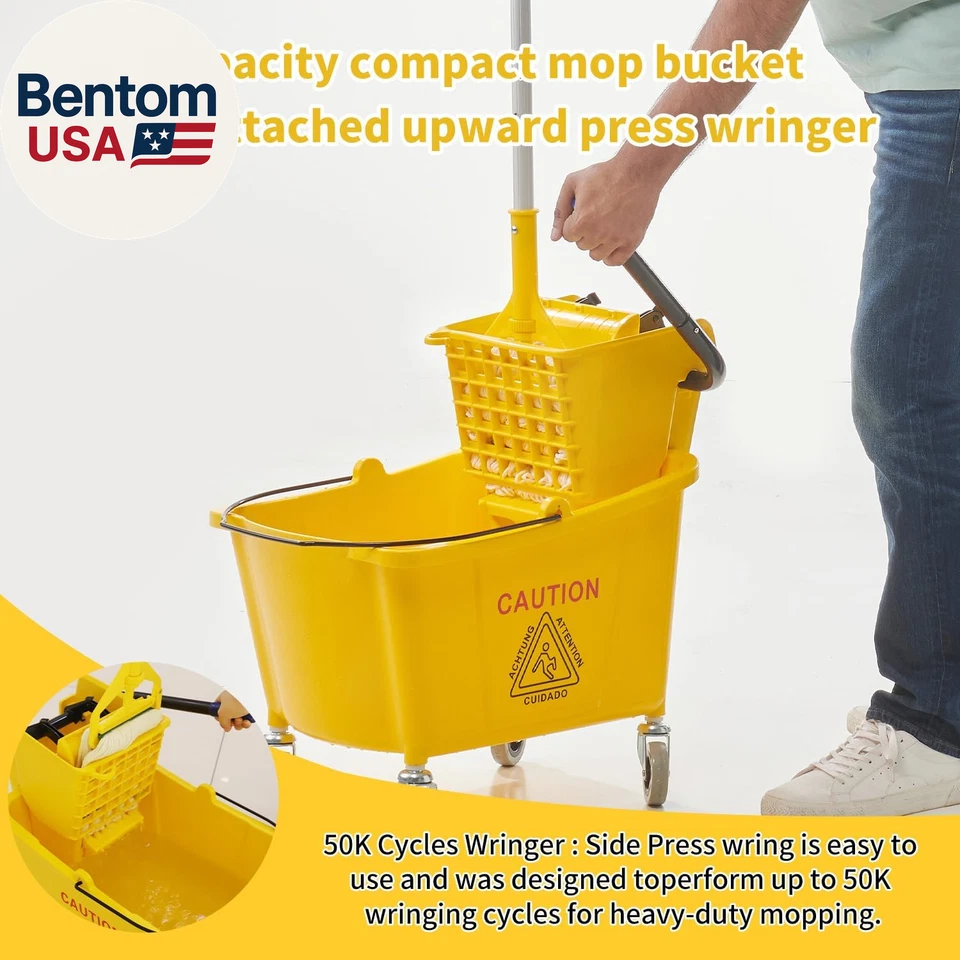 Combo de fregona comercial con ruedas, 35 cuartos de galón, amarillo, incluido Foto 3 de 4