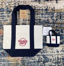 Trader Joe  s Reusable Tote bag Set Of 2 NAVY BLUE Mini And Micro NWT