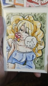 Aceo Original Watercolor Painting Of A Princess Relaxing With White Kitten
