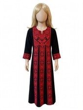 Jordanian Tatreez Thobe Dress Girls 9-12 Y 105cm 41" Long Black Red Dress