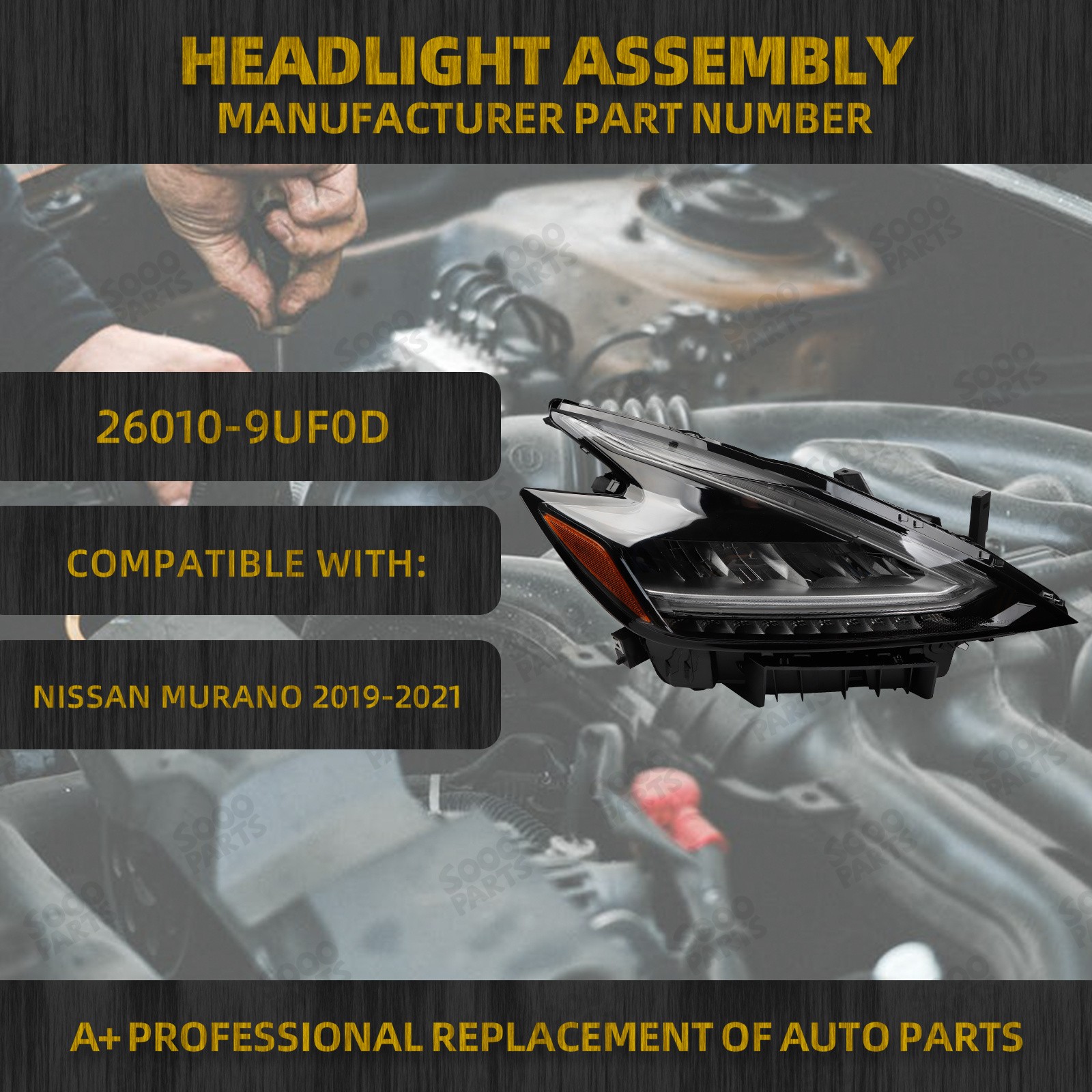 Right Passenger Side Full LED Headlight for 2019-2021 Nissan Murano 260109UF0D