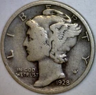 1928d VERY FINE + Mercury Dime Coin Better Date 90% SILVER LOT # VF 1928 D    NR