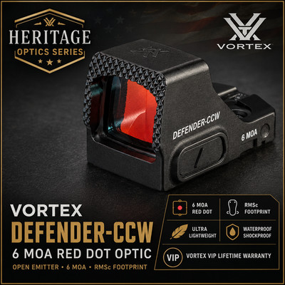VORTEX DEFENDER CCW Red Dot Optic - Open Emitter RMSc