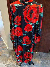 SHEIN Curve Plus 0X Bodycon Midi Dress Black Red Floral High Neck Long