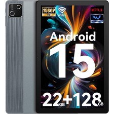 10.1 Inch Android 15 Tablet 22GB RAM 128GB ROM Octa Core Wi-Fi 6 6200mAh BT 5.3