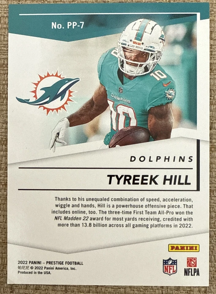 2022 Panini Prestige Prestigious Pros Xtra Points Tyreek Hill 11/25 Dolphins SSP - Image 2 of 3